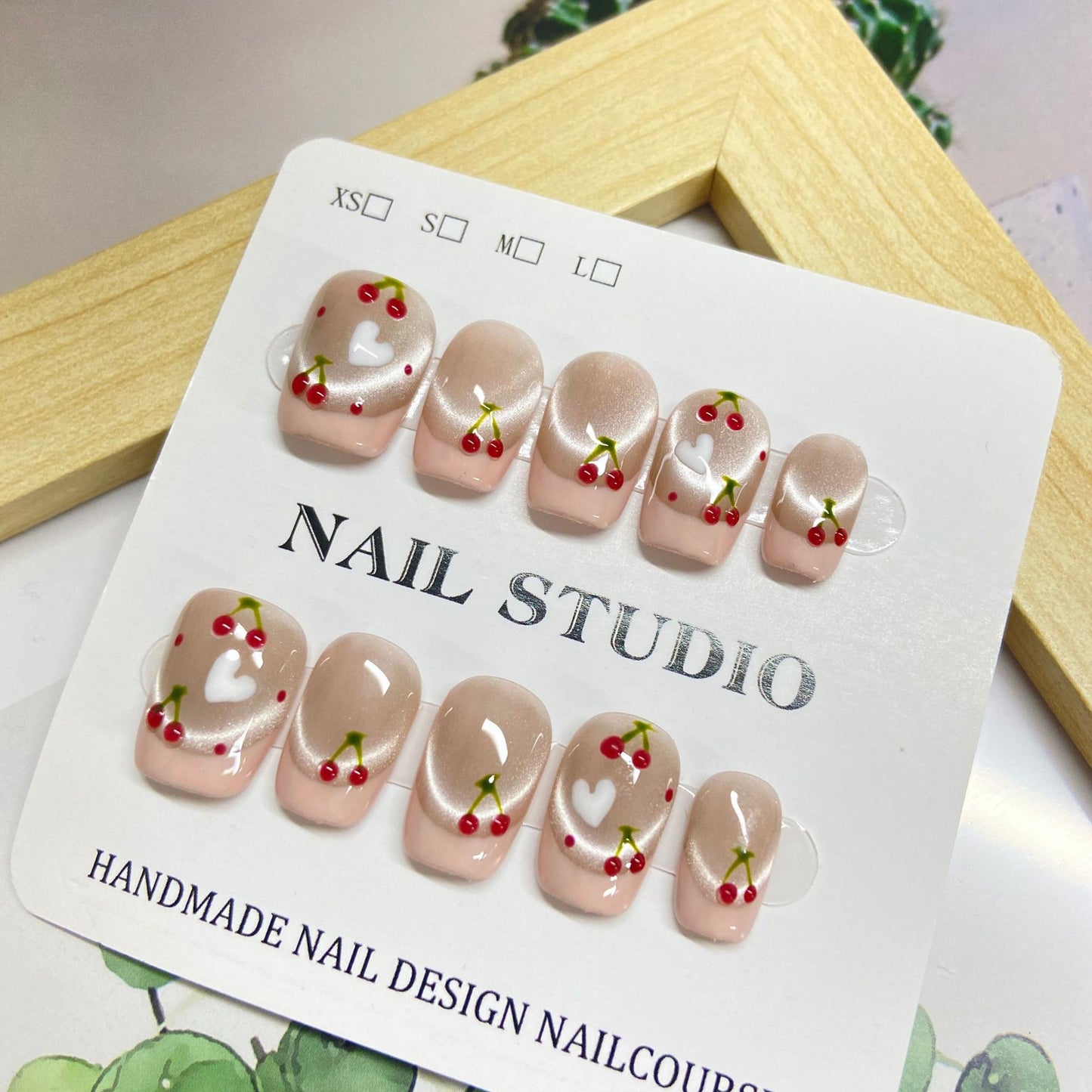 Red Cherry Nails French Tip Short