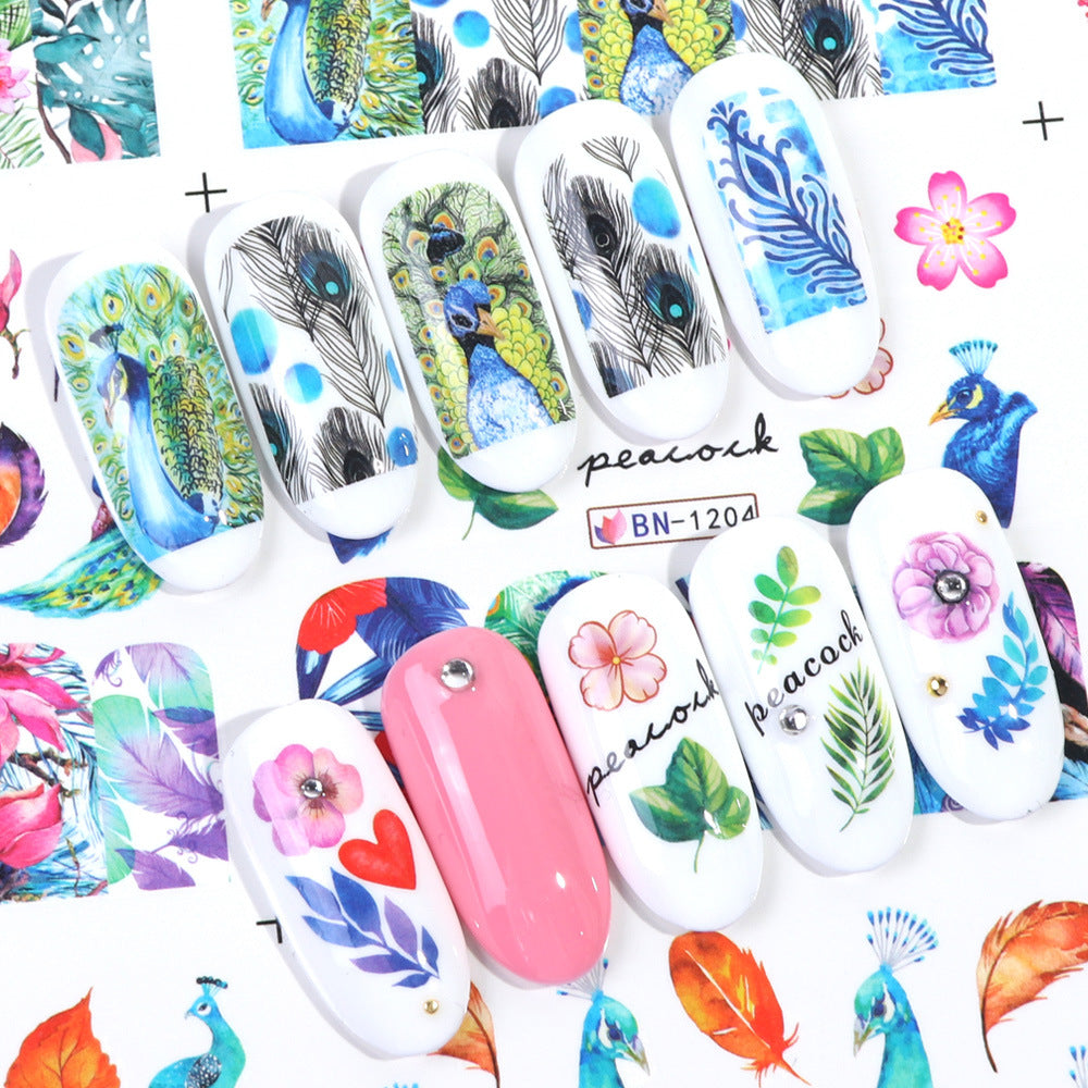 Peacock Nail Art Stickers Set of 12