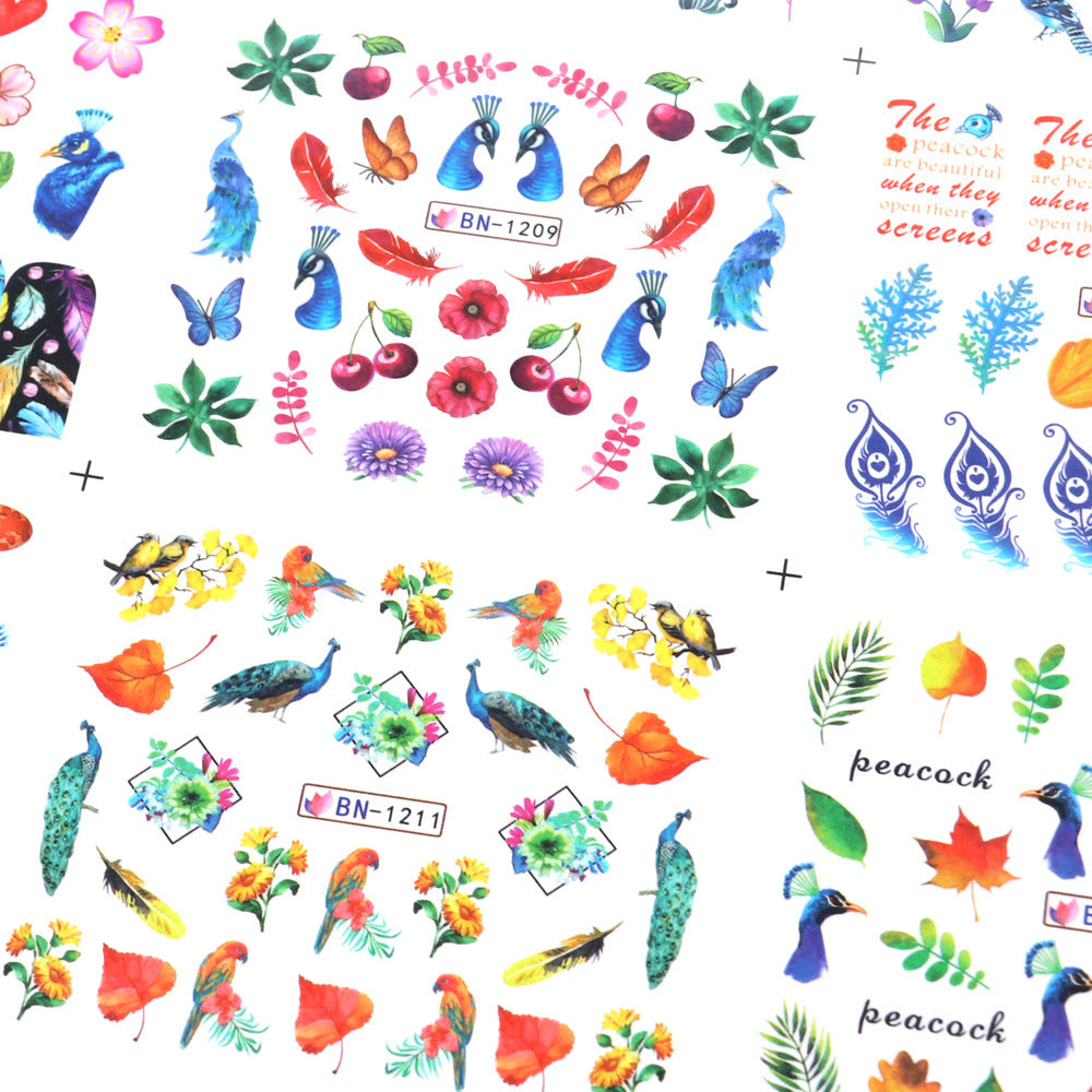 Peacock Nail Art Stickers Set of 12