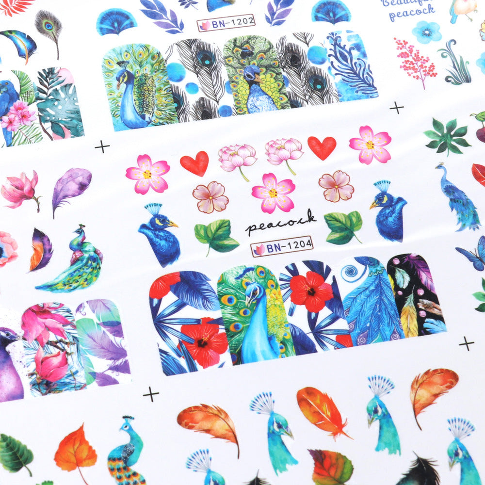 Peacock Nail Art Stickers Set of 12