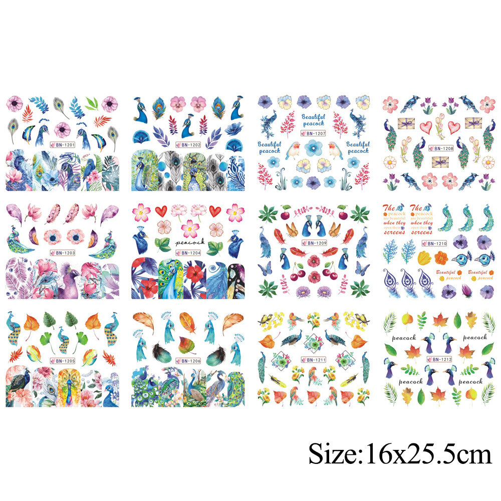 Peacock Nail Art Stickers Set of 12