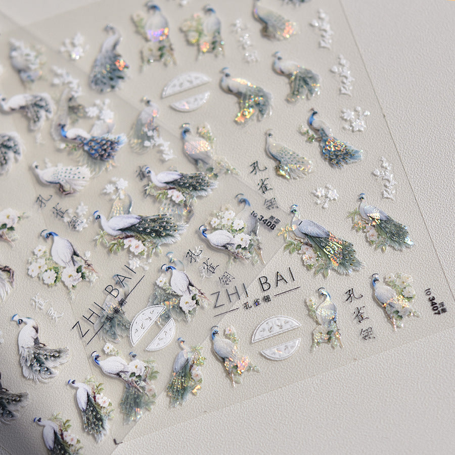 Peacock Nails Art Decal Sticker