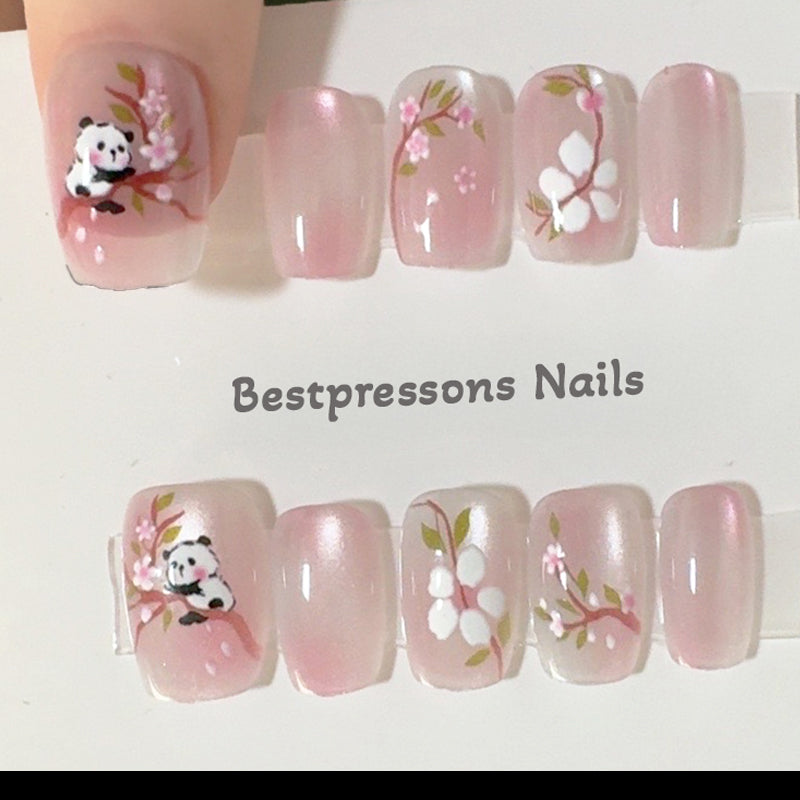 Cute Sakura Panda Nails