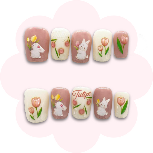 Cute Tulip Bunny Nails