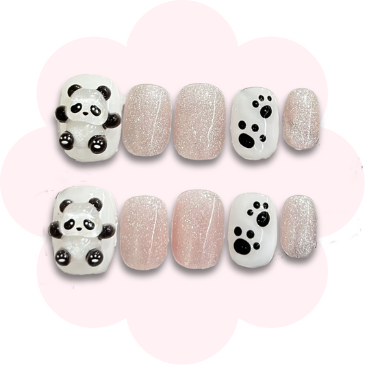 cute panda nails with adorable panda charm and pink sparkle nails for a fun and stylish nails