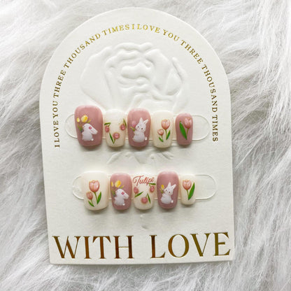 Cute Tulip Bunny Nails