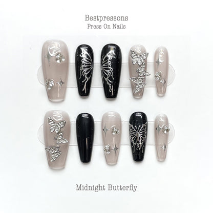 Midnight Butterfly Nails