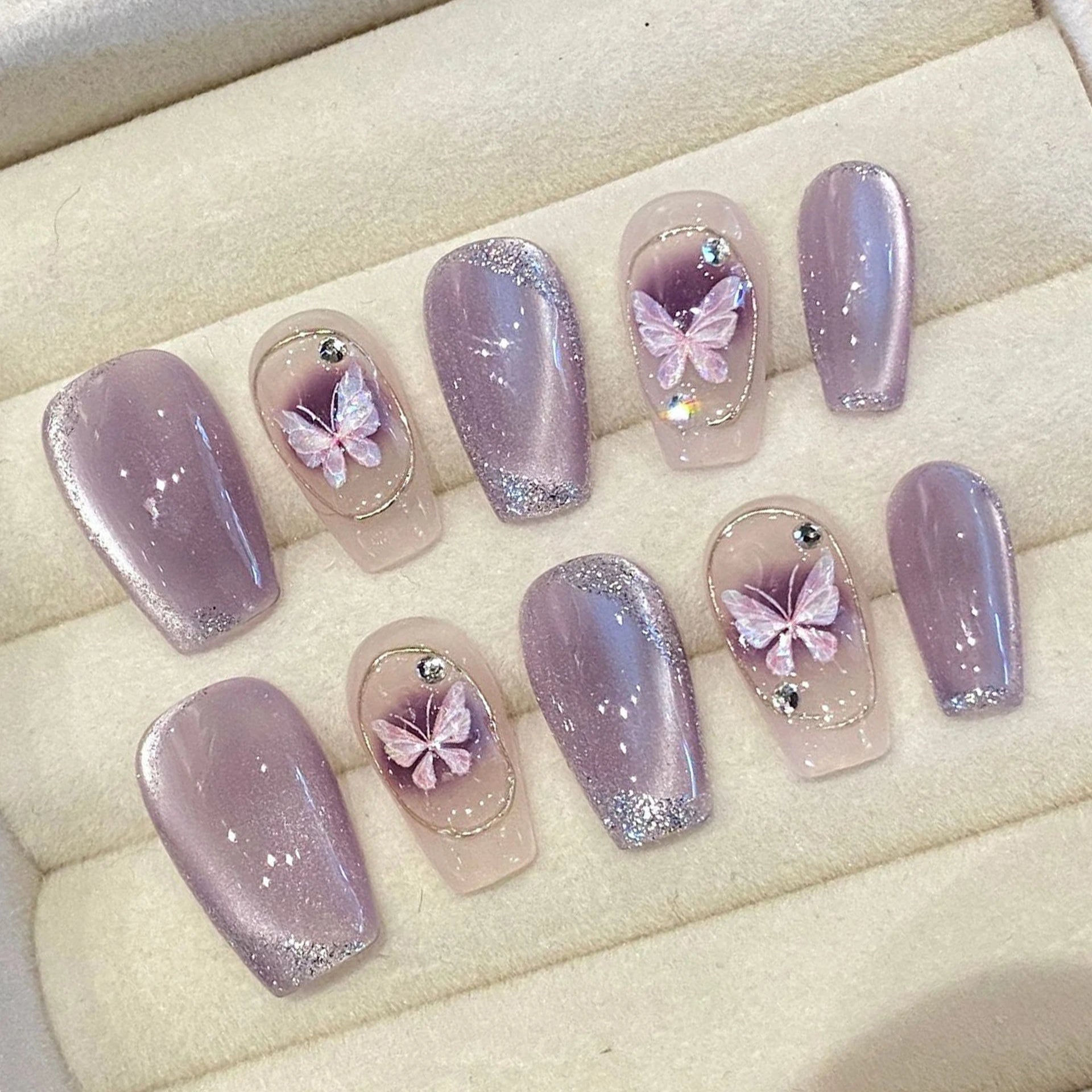 beautiful purple butterfly press on nails