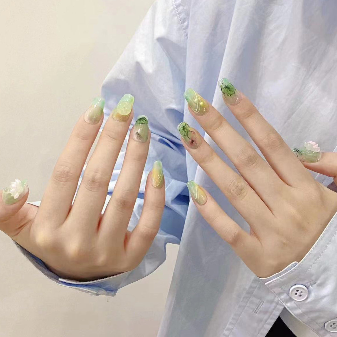light green lotus leaf and lotus embellishment
