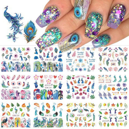 Peacock Nail Art Stickers Set of 12