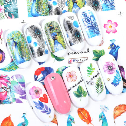 Peacock Nail Art Stickers Set of 12