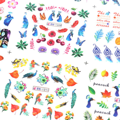 Peacock Nail Art Stickers Set of 12