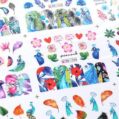 Peacock Nail Art Stickers Set of 12