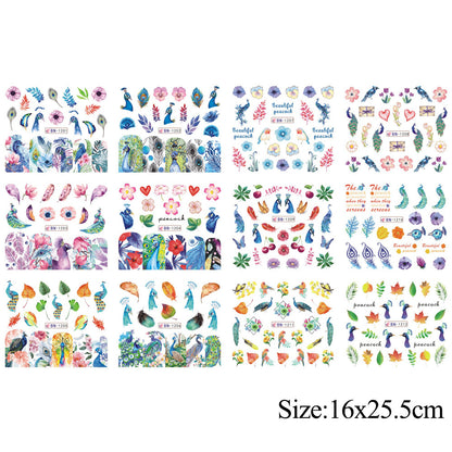 Peacock Nail Art Stickers Set of 12