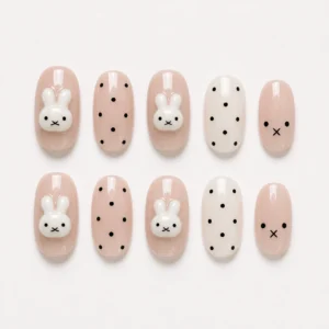 Home iffy inspired kawaii bunny polka dot short press on nails